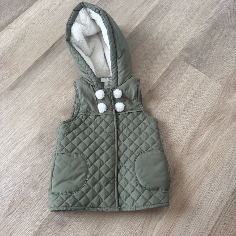 Olive Quilted Hooded Vest for Kids